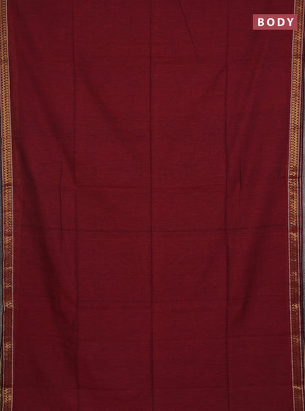 Bengal soft cotton saree maroon and blue with plain body and zari woven border