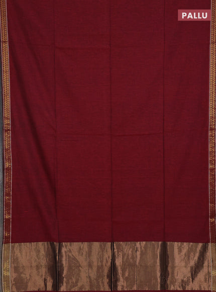 Bengal soft cotton saree maroon and blue with plain body and zari woven border