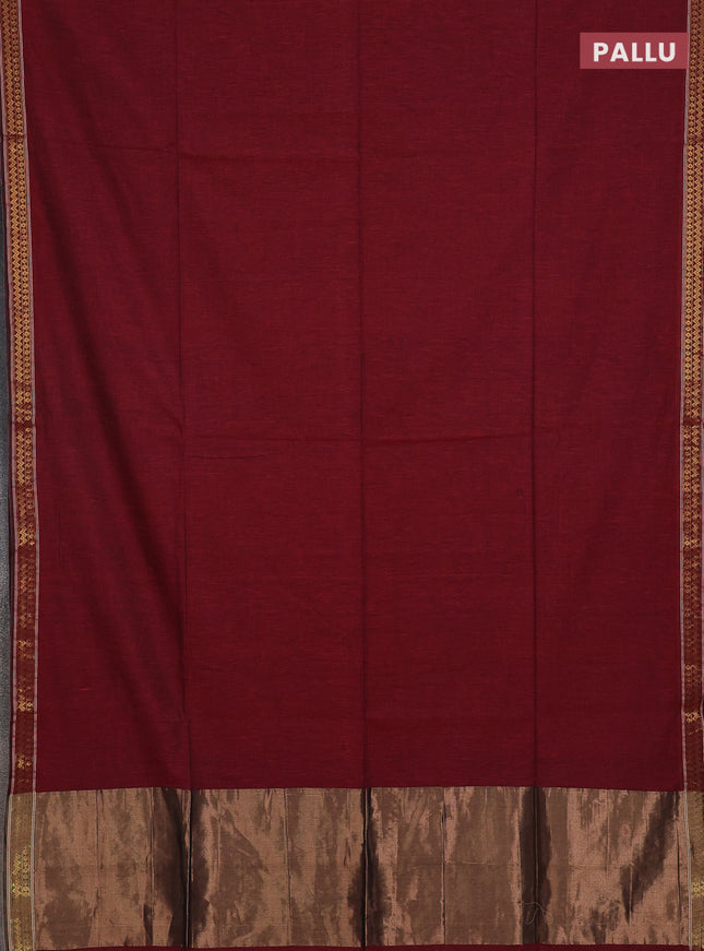 Bengal soft cotton saree maroon and blue with plain body and zari woven border