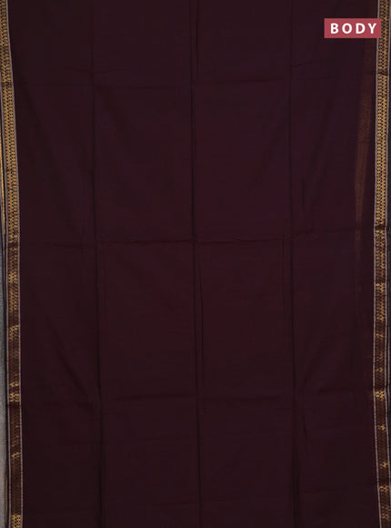 Bengal soft cotton saree wine shade and mustard yellow with plain body and zari woven border