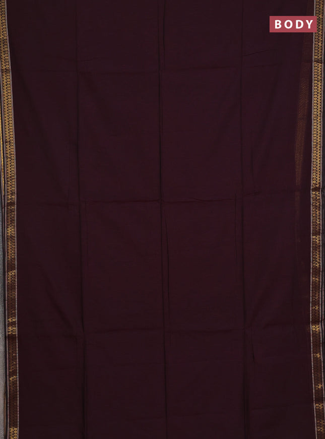 Bengal soft cotton saree wine shade and mustard yellow with plain body and zari woven border