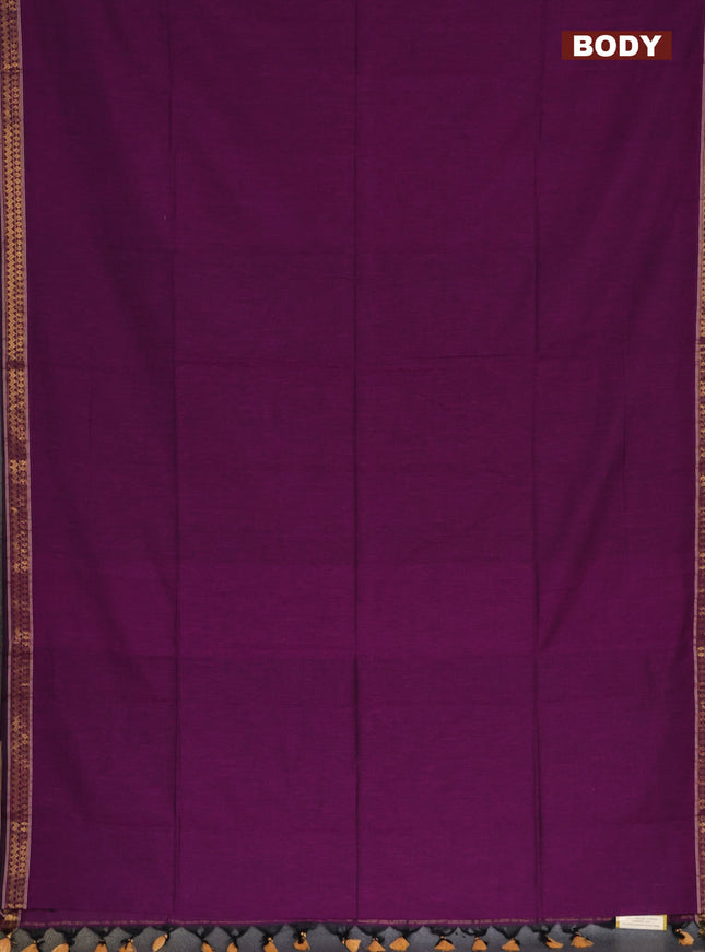 Bengal soft cotton saree purple and blue with plain body and zari woven border