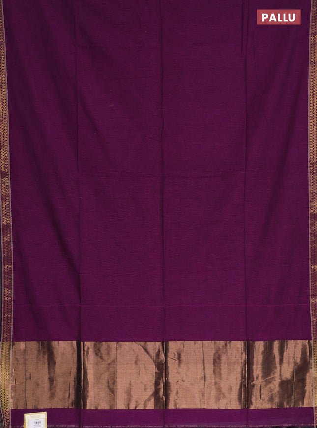 Bengal soft cotton saree purple and blue with plain body and zari woven border