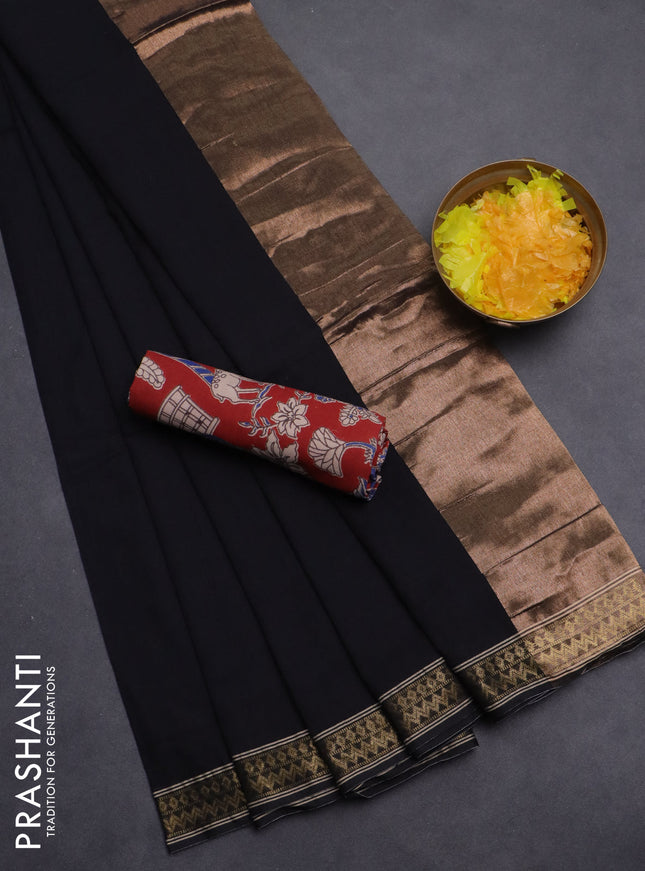 Bengal soft cotton saree black and maroon with plain body and zari woven border