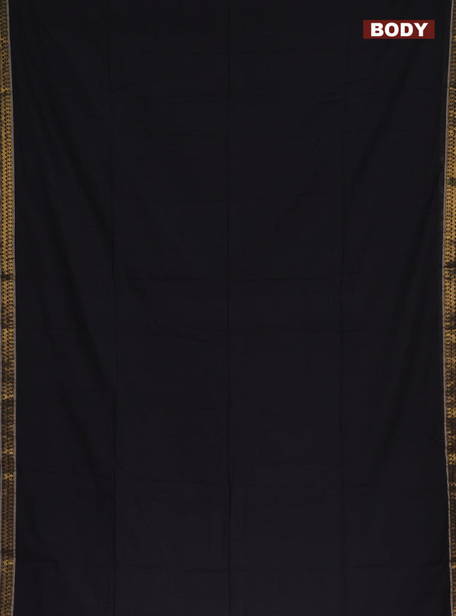 Bengal soft cotton saree black and maroon with plain body and zari woven border