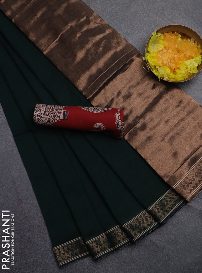 Bengal soft cotton saree green and maroon with plain body and zari woven border