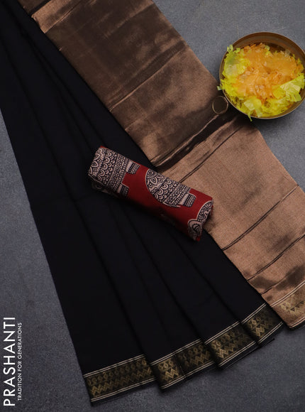 Bengal soft cotton saree black and maroon with plain body and zari woven border