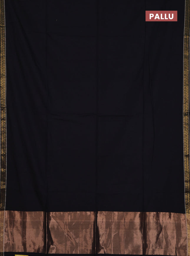 Bengal soft cotton saree black and maroon with plain body and zari woven border