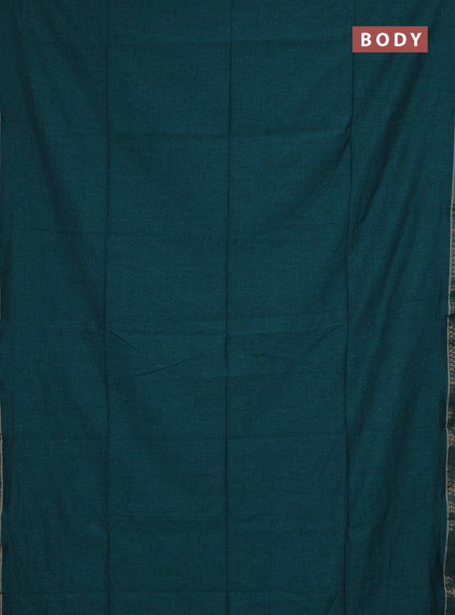 Bengal soft cotton saree green and red with plain body and zari woven border