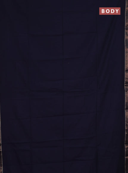 Bengal soft cotton saree navy blue and red with plain body and zari woven border