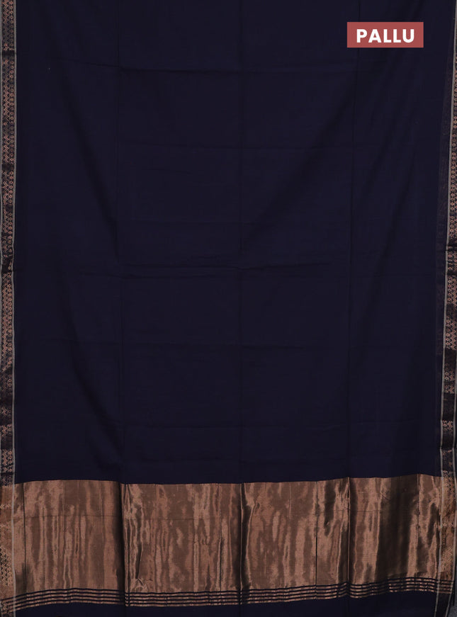 Bengal soft cotton saree navy blue and red with plain body and zari woven border