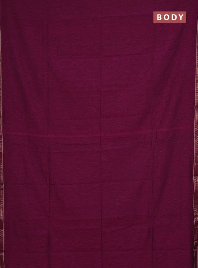 Bengal soft cotton saree dark magenta pink and blue with plain body and zari woven border