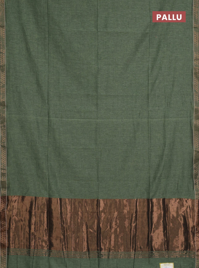 Bengal soft cotton saree green shade and maroon with plain body and zari woven border
