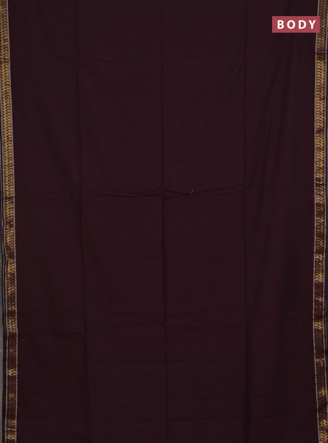 Bengal soft cotton saree deep wine shade and blue with plain body and zari woven border
