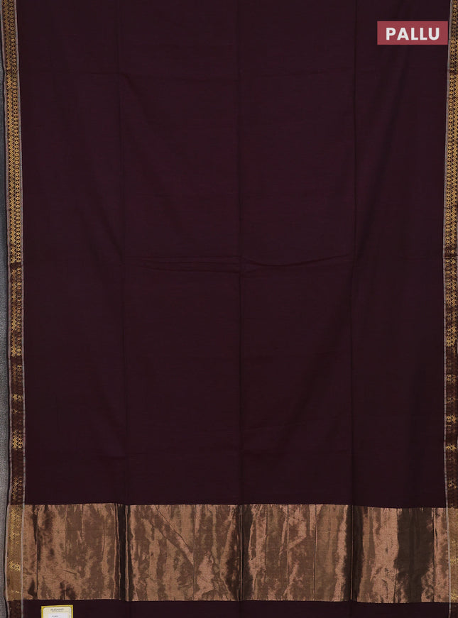 Bengal soft cotton saree deep wine shade and blue with plain body and zari woven border
