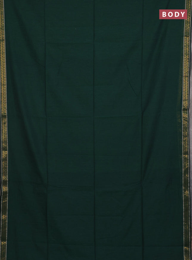 Bengal soft cotton saree dark green and dark mustard with plain body and zari woven border