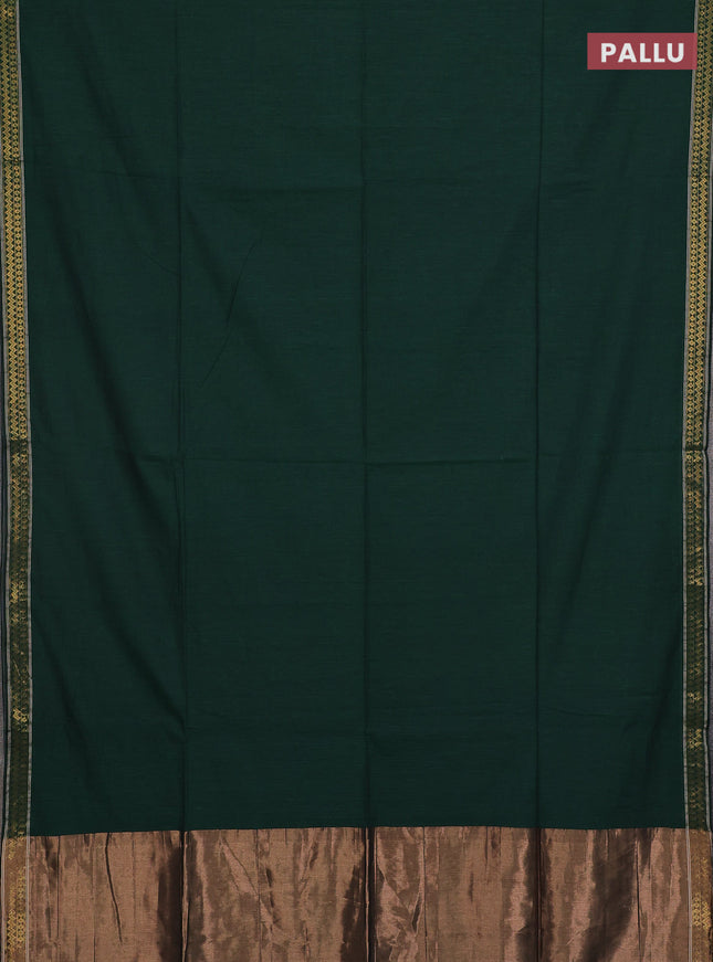 Bengal soft cotton saree dark green and dark mustard with plain body and zari woven border