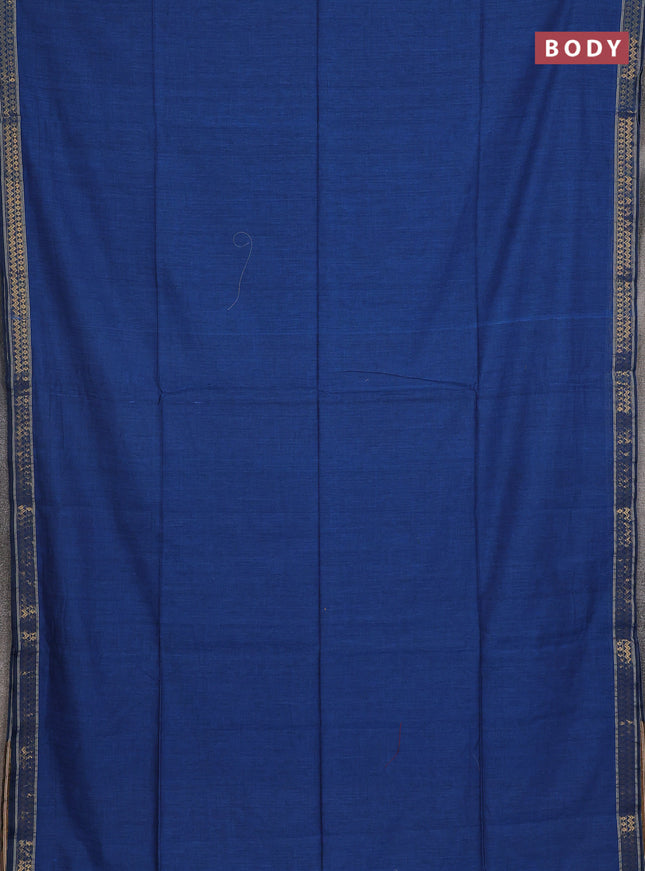Bengal soft cotton saree blue and red with plain body and zari woven border