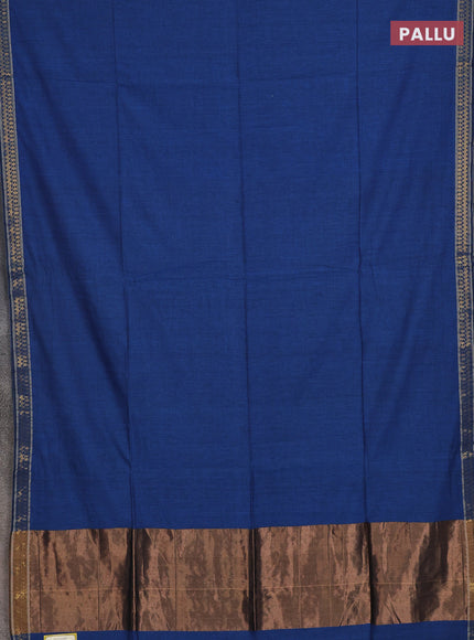Bengal soft cotton saree blue and red with plain body and zari woven border