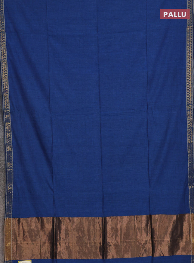 Bengal soft cotton saree blue and red with plain body and zari woven border