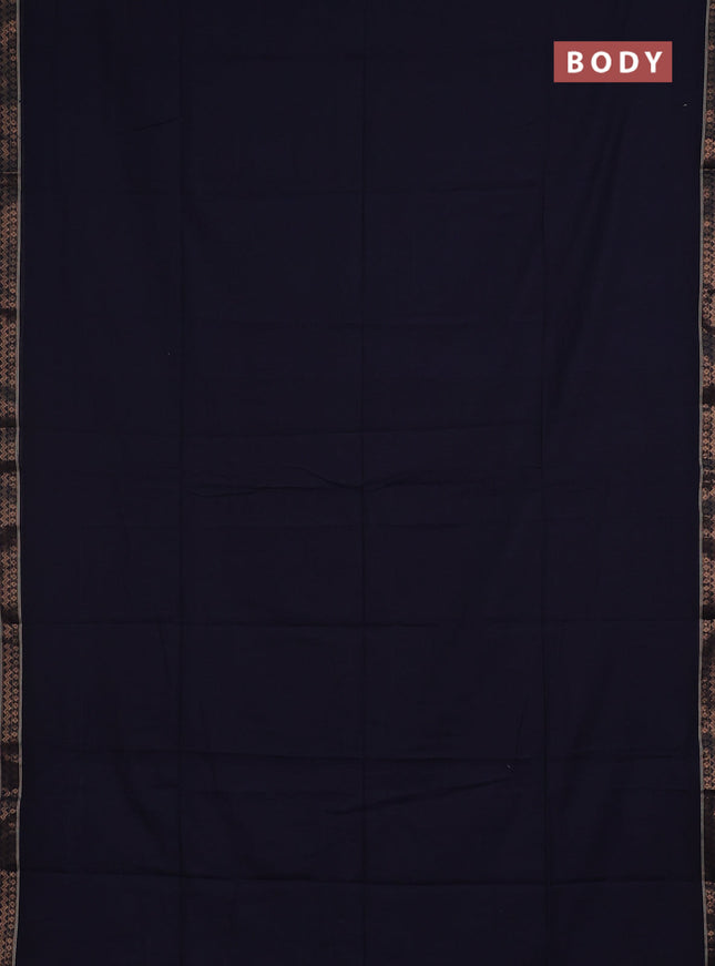 Bengal soft cotton saree navy blue and brown with plain body and zari woven border
