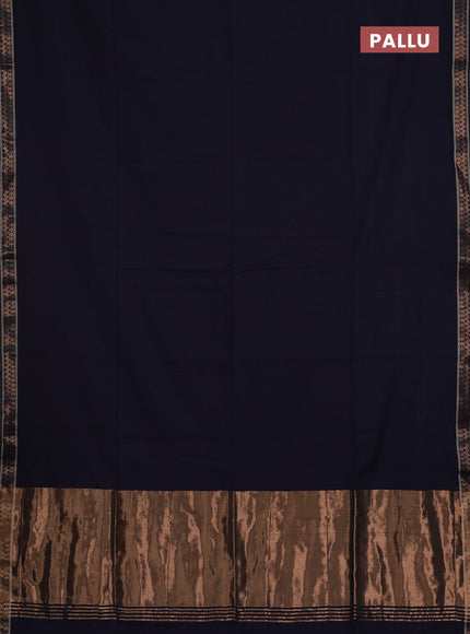 Bengal soft cotton saree navy blue and brown with plain body and zari woven border