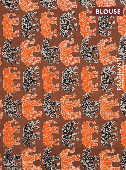 Bengal soft cotton saree navy blue and brown with plain body and zari woven border