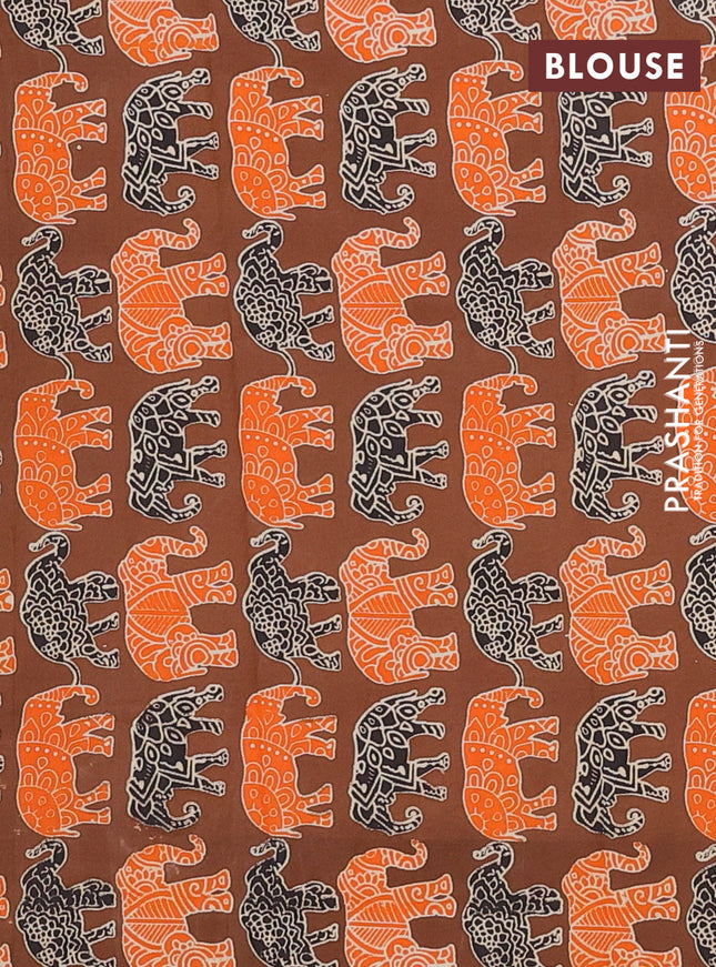 Bengal soft cotton saree navy blue and brown with plain body and zari woven border