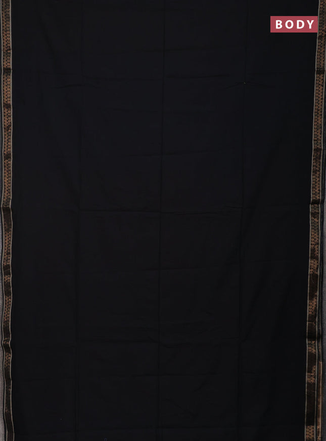 Bengal soft cotton saree black and bluish grey with plain body and zari woven border