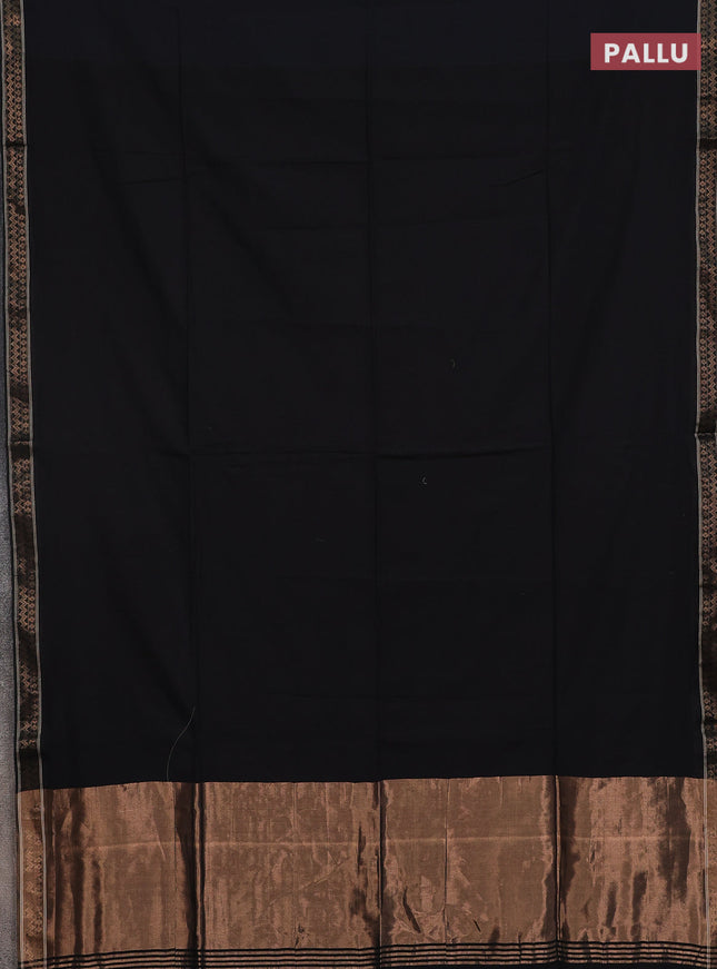 Bengal soft cotton saree black and bluish grey with plain body and zari woven border