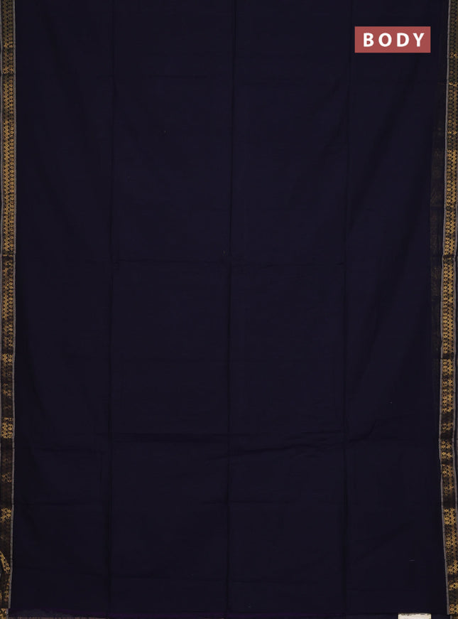 Bengal soft cotton saree navy blue and red with plain body and zari woven border