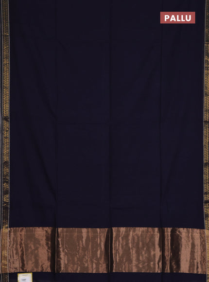 Bengal soft cotton saree navy blue and red with plain body and zari woven border