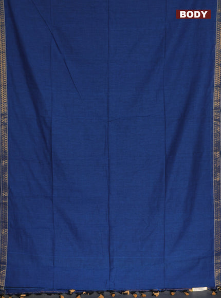 Bengal soft cotton saree cs blue and red with plain body and zari woven border
