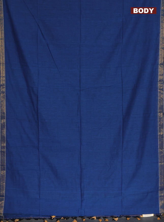 Bengal soft cotton saree cs blue and red with plain body and zari woven border