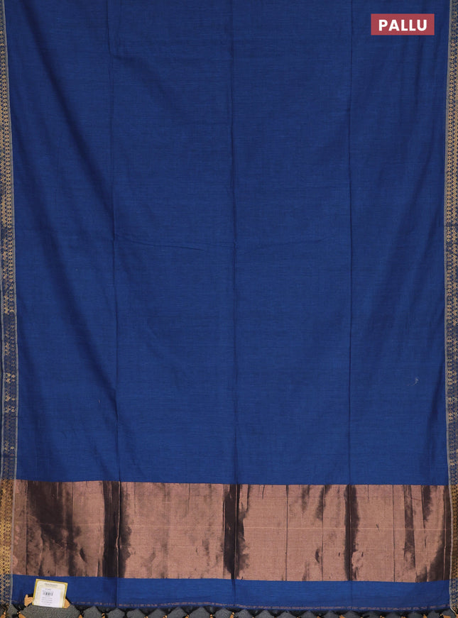 Bengal soft cotton saree cs blue and red with plain body and zari woven border