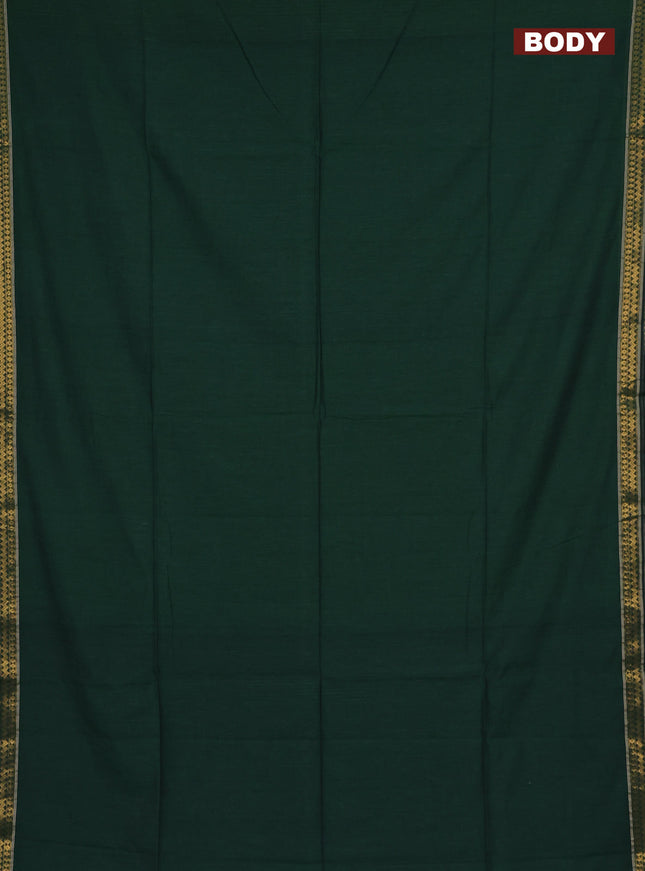 Bengal soft cotton saree green and yellow with plain body and zari woven border