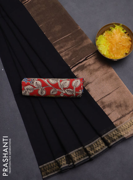 Bengal soft cotton saree black and red with plain body and zari woven border