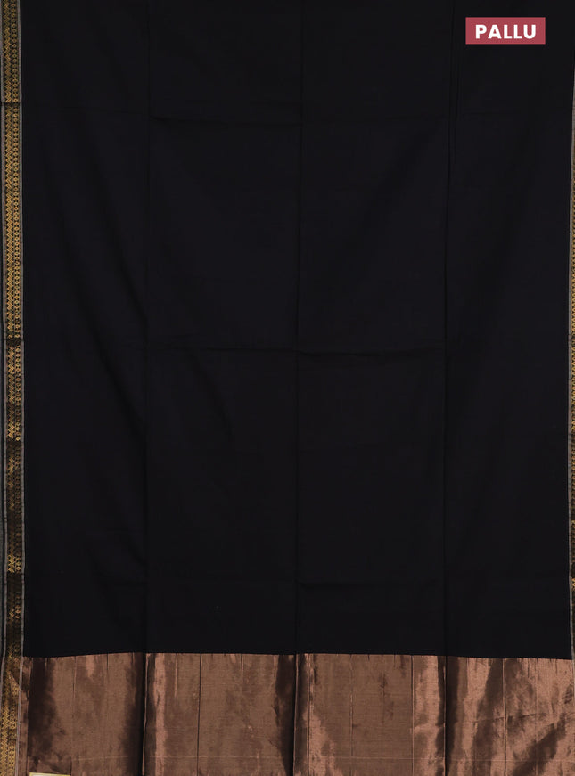 Bengal soft cotton saree black and red with plain body and zari woven border