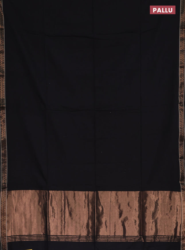 Bengal soft cotton saree black and maroon with plain body and zari woven border