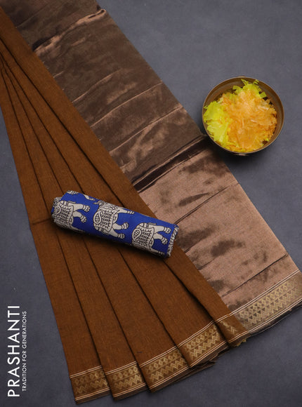 Bengal soft cotton saree dark mustard and blue with plain body and zari woven border