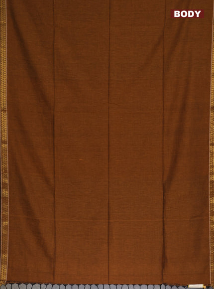 Bengal soft cotton saree dark mustard and blue with plain body and zari woven border