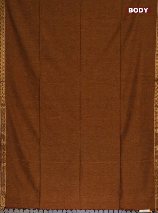 Bengal soft cotton saree dark mustard and blue with plain body and zari woven border