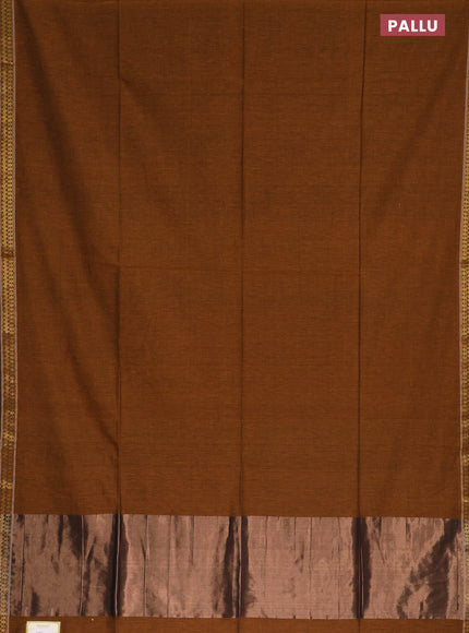 Bengal soft cotton saree dark mustard and blue with plain body and zari woven border
