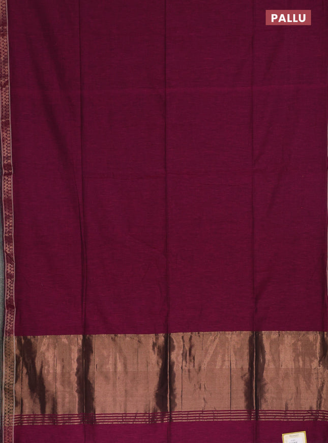 Bengal soft cotton saree dark magenta pink and maroon with plain body and zari woven border