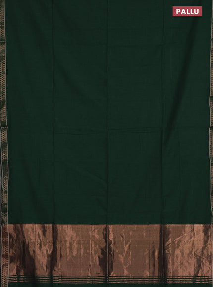 Bengal soft cotton saree green and maroon with plain body and zari woven border