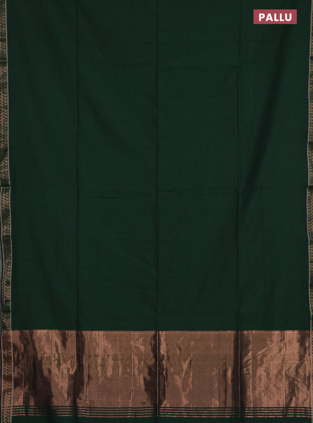 Bengal soft cotton saree green and maroon with plain body and zari woven border