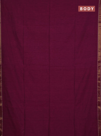 Bengal soft cotton saree dark magenta pink and blue with plain body and zari woven border