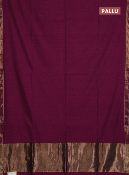 Bengal soft cotton saree dark magenta pink and blue with plain body and zari woven border
