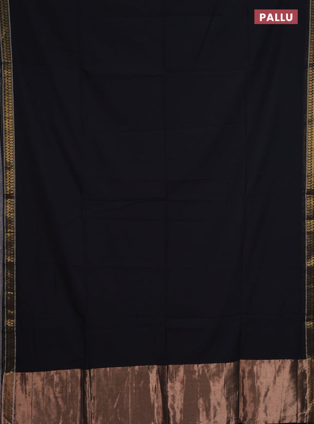 Bengal soft cotton saree black and cs blue with plain body and zari woven border