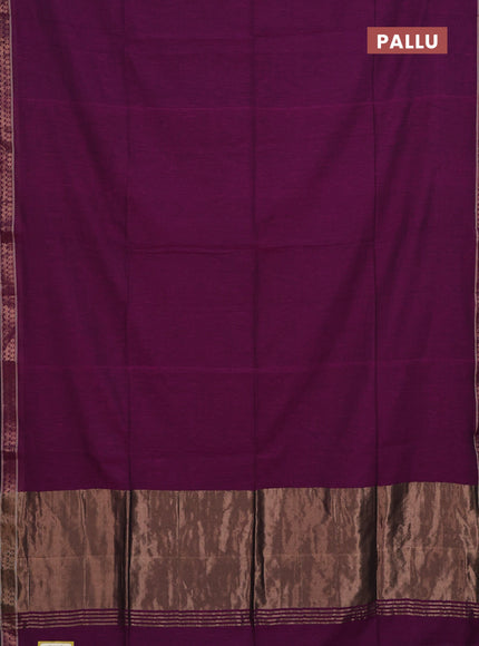 Bengal soft cotton saree purple and blue with plain body and zari woven border
